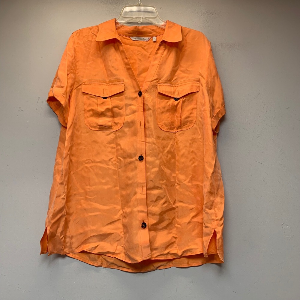 Soft Surroundings Button Down Shirt Women Large Orange Excellent Cupro Viscose
